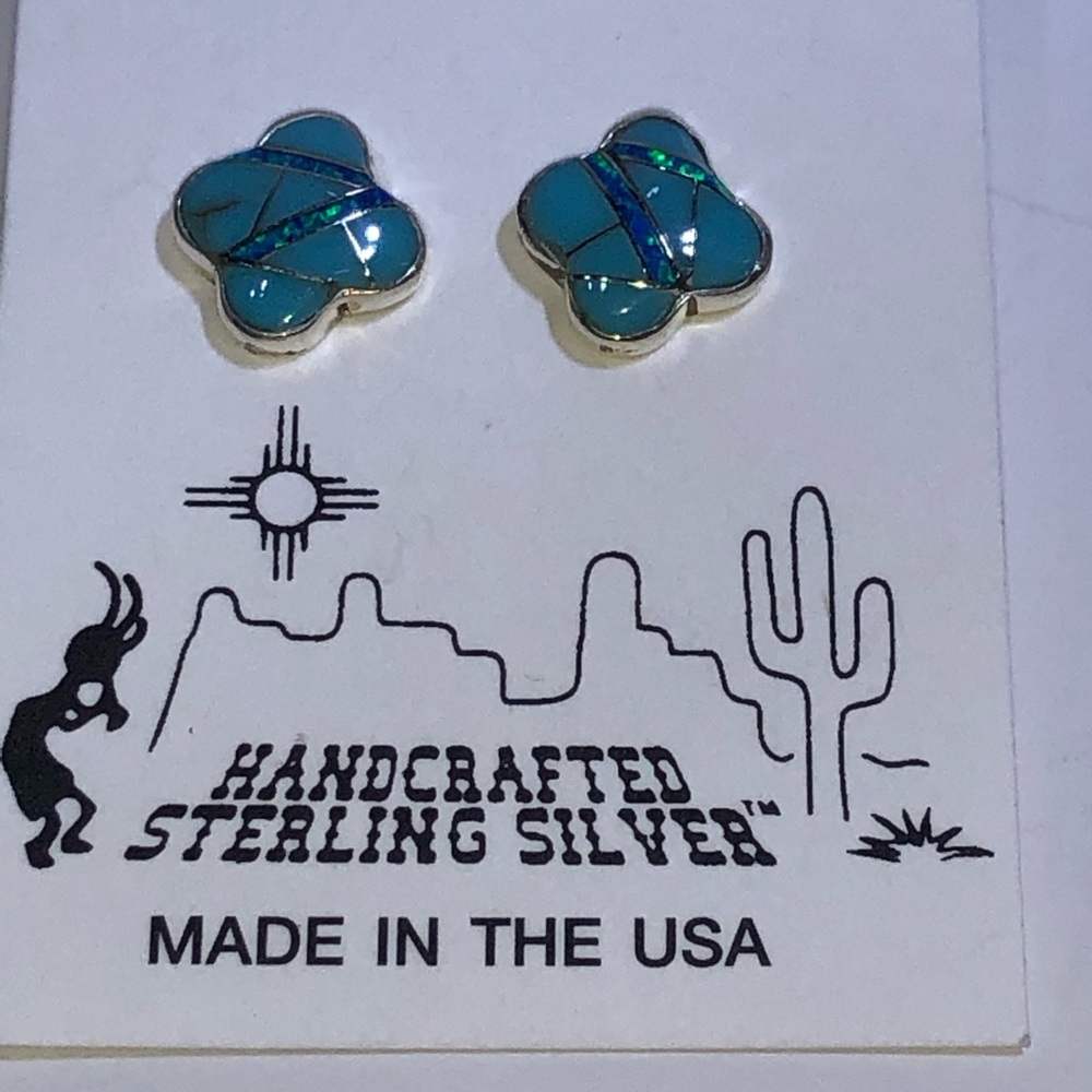 Sterling silver earrings with turquoise - Picture 5 of 6